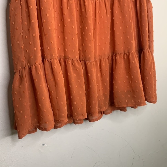 Entro Tiered Ruffle Polka Dot Fall Flowy Lined Blouse Rusty Orange Size S/M cute - Picture 2 of 10